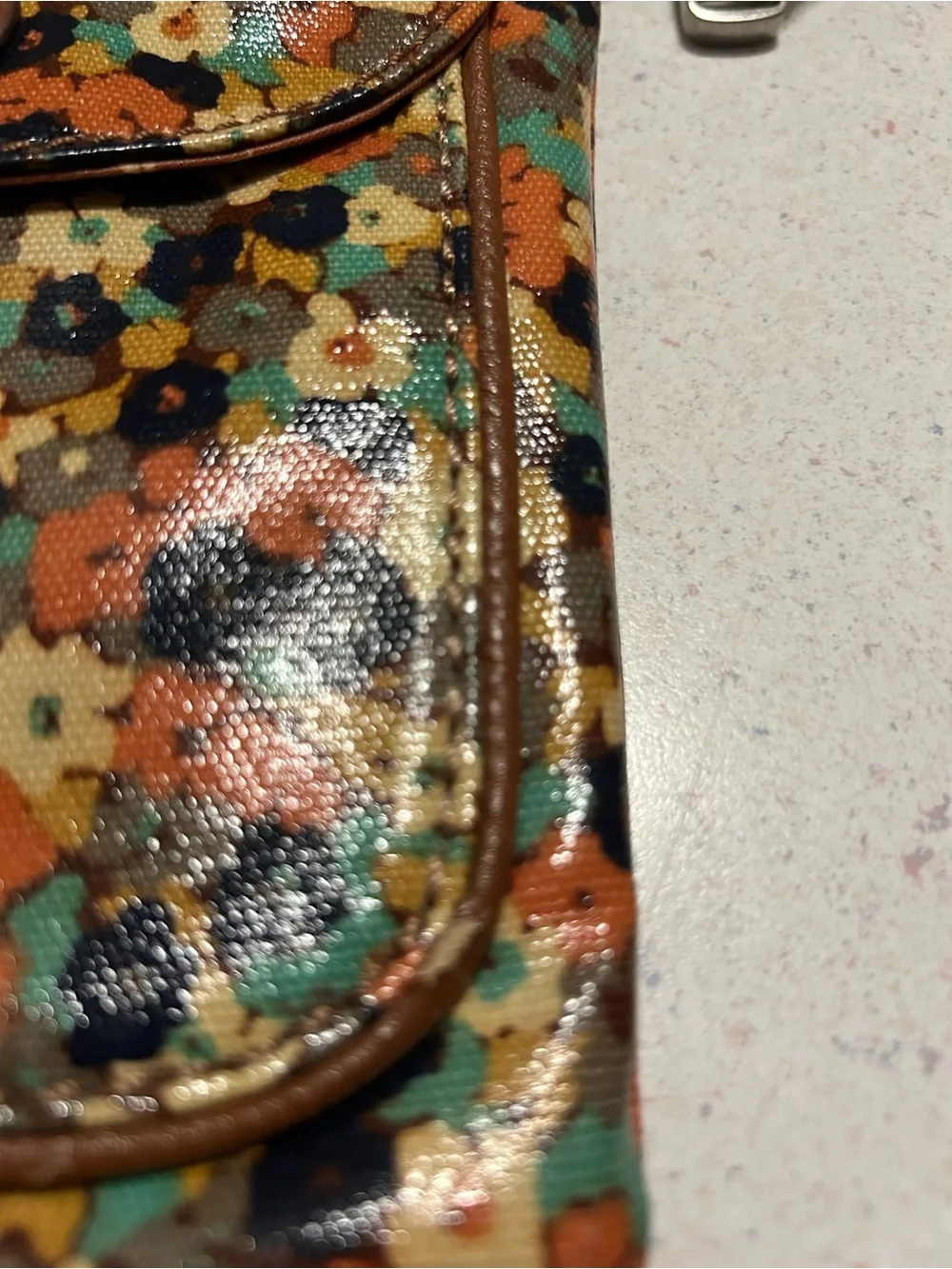 Fossil Floral Canvas Crossbody Bag - Brown, Orange, Teal